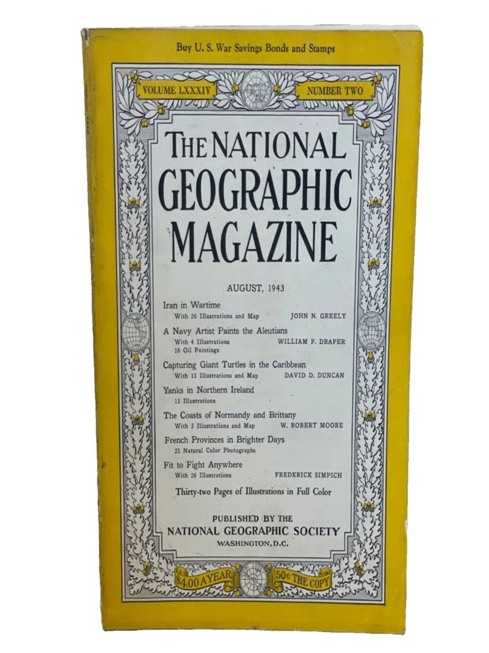 August 1943 National Geographic Magazine Vol 84 No 2 WWII Normandy Iran Coca Col